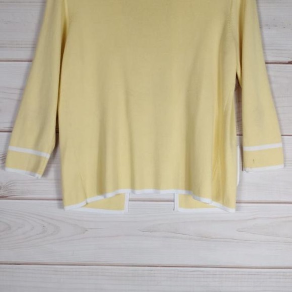 Due Per Due Collection M Sweater Women’s Yellow W/white Piping Open Cardigan. - Picture 7 of 8